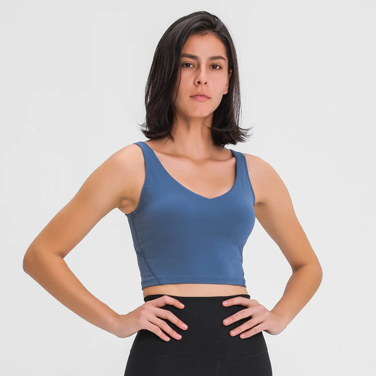 Naked-feel fabric women's workout crop top padded athletic sports bra - product image