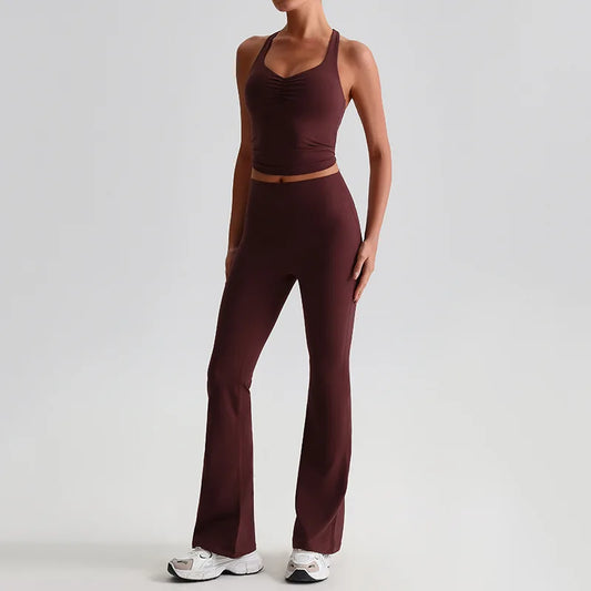 Nylon spandex knit high waist 2 piece scrunch sports bra and leggings set women's - product image