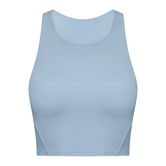 Nylon spandex knit women's high neck padded fitness sports bra crop top vest - product image