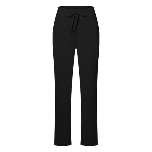 Nylon spandex womens tummy control straight casual running pants drawstring pocket - product image