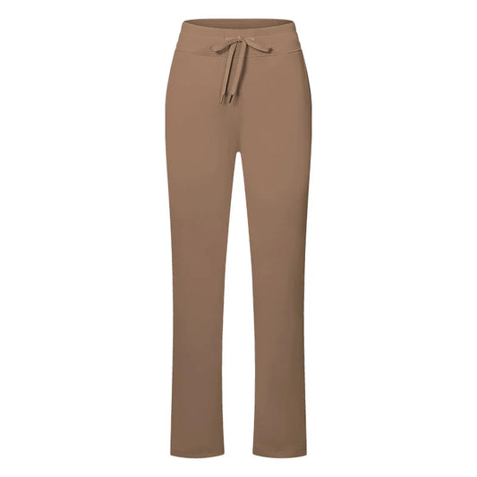 Nylon spandex womens tummy control straight casual running pants drawstring pocket - product image