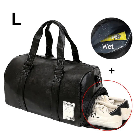 Pu leather waterproof gym bag with independent shoe pocket and multi-compartment design - product image
