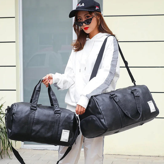 Pu leather waterproof gym bag with independent shoe pocket and multi-compartment design - product image