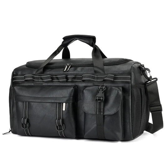 Pu sports duffel bag with dry/wet separation shoe compartment and multiple pockets - product image