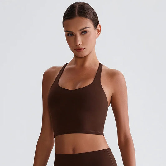 Recycled polyester strappy gym workout longline sports bras - product image