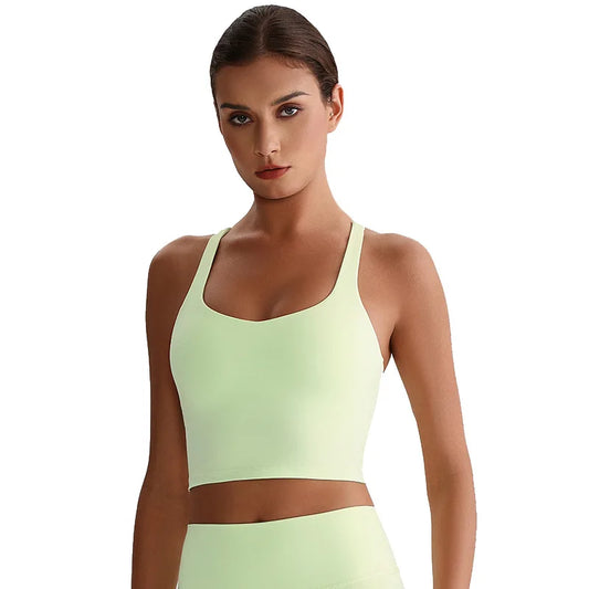 Recycled polyester strappy gym workout longline sports bras - product image