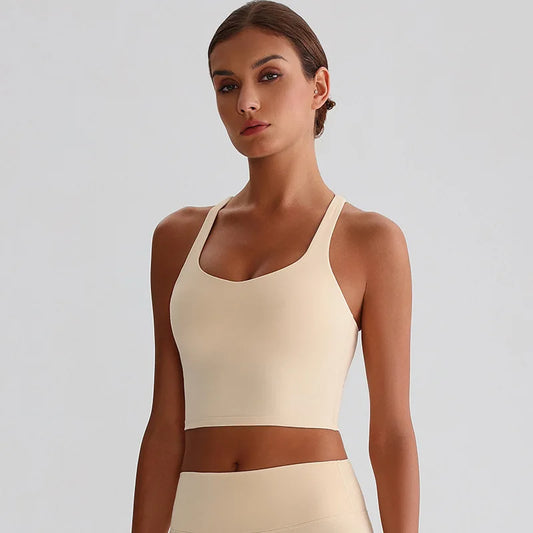 Recycled polyester strappy gym workout longline sports bras - product image